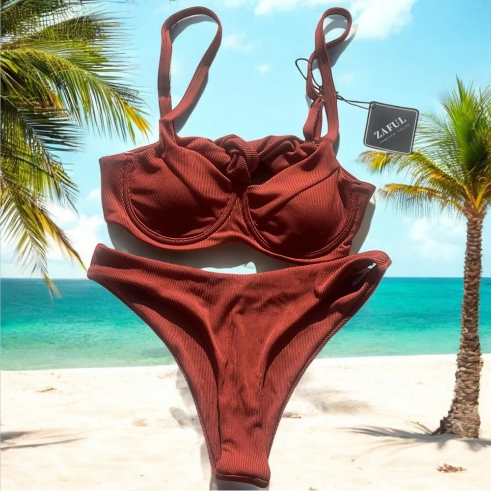 ZAFUL Underwire High Leg Ribbed Bikini With Temple Ombre NWT